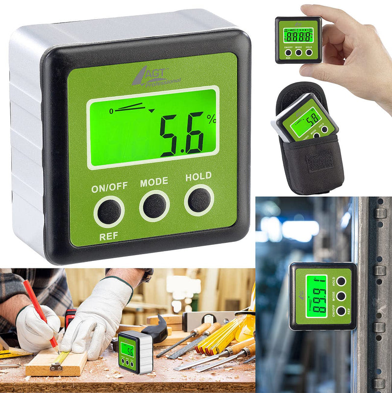 AGT Professional Inclinometer: Digital Protractor, Illuminated LCD Display, Aluminum, IP54, 0-360° (Spirit Level, Digital Inclinometer, Digital)