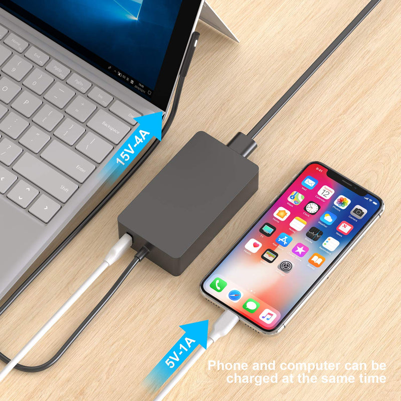 Surface Book Charger, AYNEFF 15V 4A 65W Surface Pro 7 Power Supply Compatible with Microsoft Surface Book Surface Laptop Surface Pro 7 Pro 6 Pro 4 Pro X, Surface Go, 5.9ft DC Cable with USB 5V 1A
