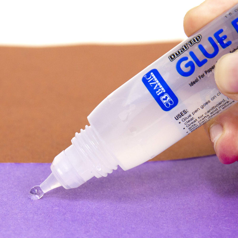 BAZIC Washable Dual Tip Glue Pen 1 Oz. (29.5 mL), Two-Way Applicator Liquid Clear Glues Bond, for Art Crafts Project at School Home Office, 1-Pack 1 oz / pen