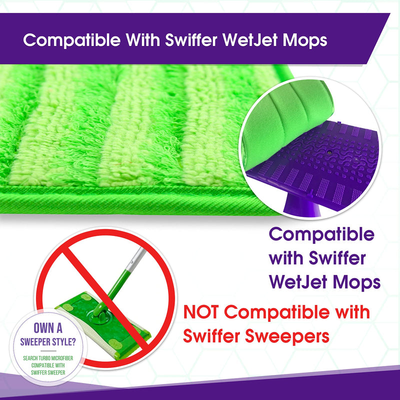 Turbo Microfiber Mop Pads - Pack of 8 Reusable, 12-inch Floor Pad Refills - Compatible with Swiffer Wet Jet Mops - Household Cleaning Tools