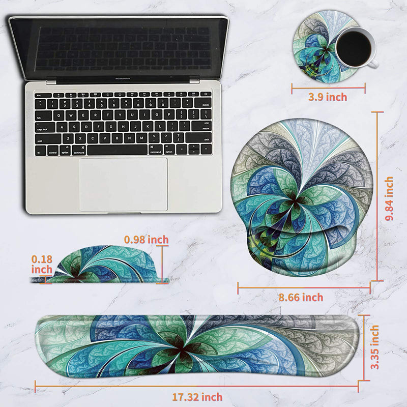 Ergonomic Mouse Pad with Wrist Support and Keyboard Wrist Rest Pad Spsun Non-slip Rubber Base Mousepad for Office Gaming Working Computers Laptop Easy Typing & Pain Relief + Coasters - Fractal flowers