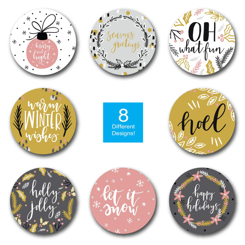 Grey, Mustard and Pink Christmas Stickers / 500 Holiday Stickers / 1.5" Winter Label Designs