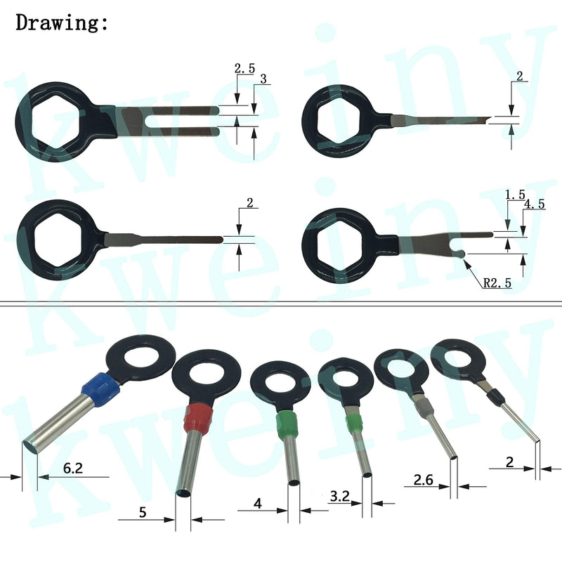 kweiny Auto Terminals Removal Key Tool Set | Car Electrical Wiring Crimp Connector Extractor Puller Release Pin Kit (18 Pieces)