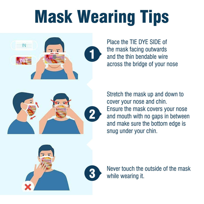 WeCare Disposable Face Mask Individually Wrapped - 50 Pack, Printed Masks - 3 Ply Assorted Tie Dye