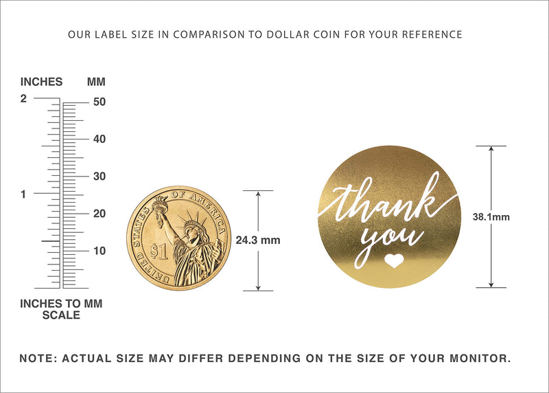 Thank You Label Sticker 1.5" Round with Gold and white heart 500 Labels per Roll, Thank You sticker gold for Birthdays, Weddings, Giveaways, Bridal Showers and Perfect for Small Business Owner