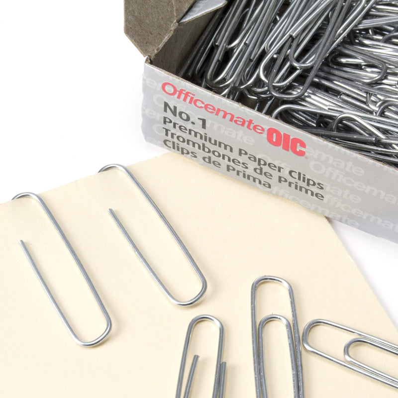 Officemate Premium #1 Paper Clips, 1,000 Paper Clips (10 Boxes of 100 Each) (99916) , Silver