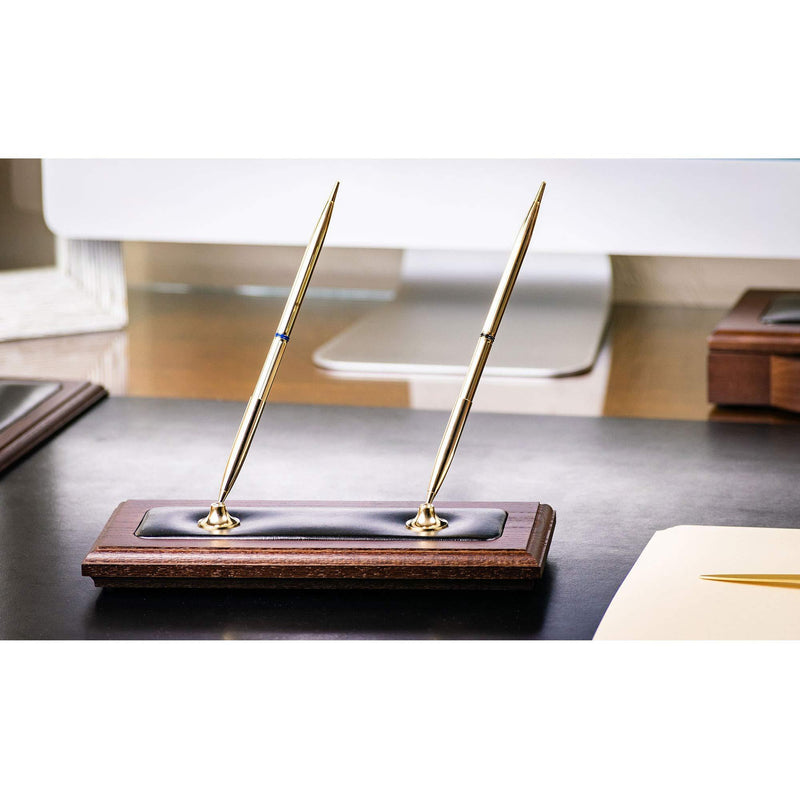 Dacasso A8404 Walnut and Leather Double Pen Stand