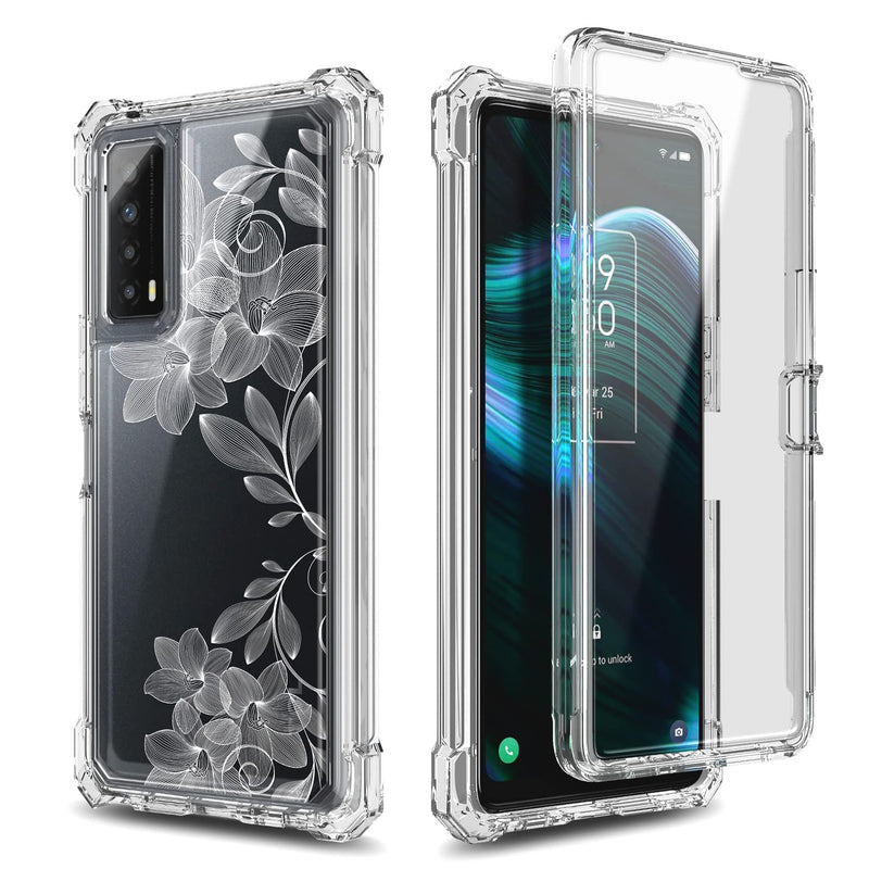 NZND Case for TCL Stylus 5G with Tempered Glass Screen Protector, Full-Body Protective Shockproof Rugged Bumper Cover, Impact Resist Durable Phone Case (Flower) Flower