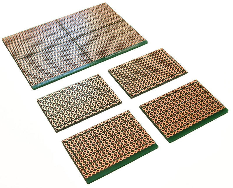 SB4 Snappable PC BreadBoard, Scored PCB, Snaps Into 4 Small Boards, 2-Layer, Plated Holes, Power Rails, 2.5 x 3.8in (63.5 x 96.5mm)