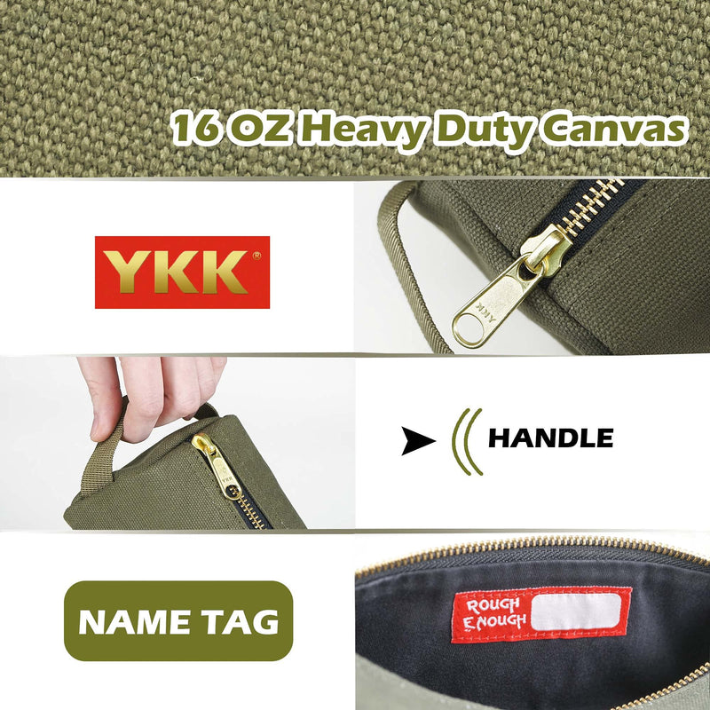 Rough Enough Canvas Small Tool Bag Pouch Storage Organizer Box Pencil Case for School Art Supplies with Zipper for Men Army Green