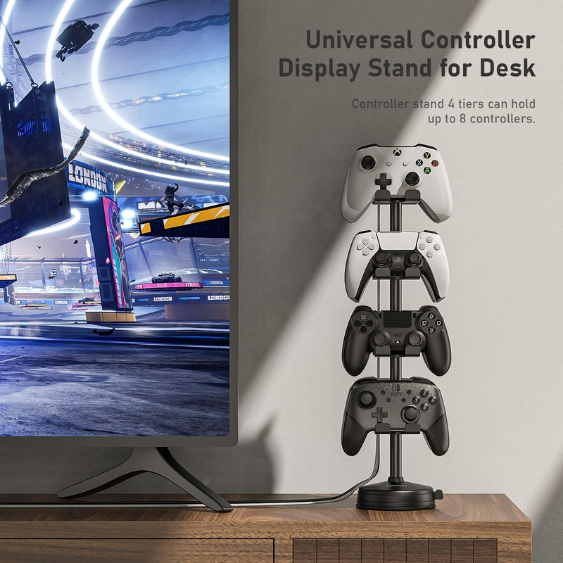 MANMUVIMO Anti-Slip Game Controller Holder 4 Tiers with Stable Suction Cup, Controller Stand for Desk, Universal Controller Storage Display Stand Compatible for PS5/PS4/Xbox Series/Xbox One/Switch Pro Controller Stand 4 Tires