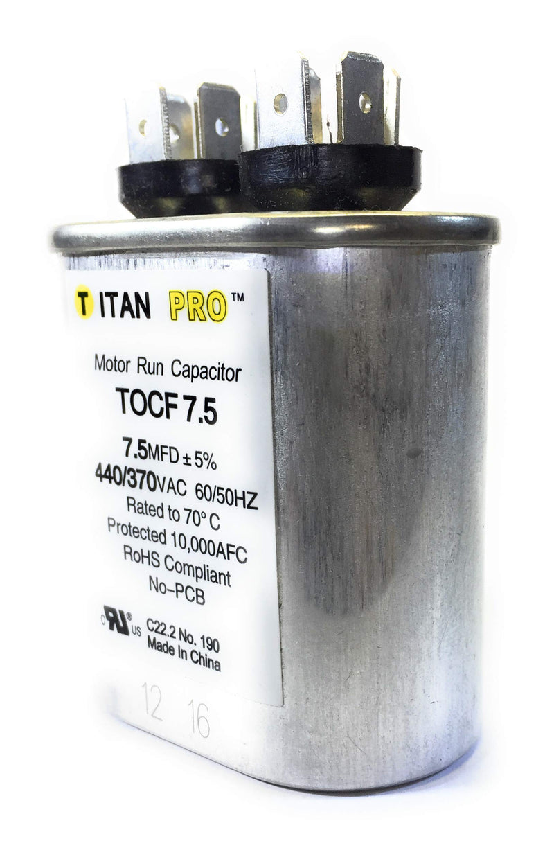 Motor Run Capacitor, 7.5 MFD, 2-3/4 in. H 1