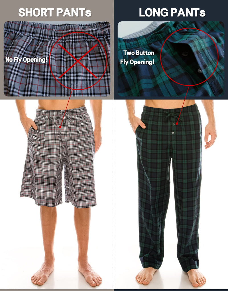 TINFL Cotton Short Lounge Pants for Men - 100% Woven Soft Plaid Check Lounger Sleeping Pajama Pants with Pockets Large C-sb002-darkgrey