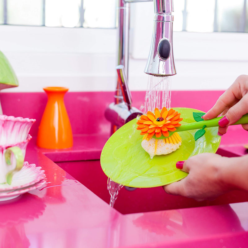 Vigar Flower Power Dish Brush Made of Plastic Vase 7200 Orange 5 X 5 X 15 cm Orange