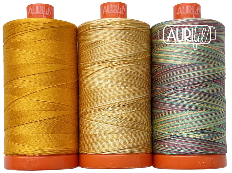 Aurifil Thread Color Builder 2022 Rainforest Plants -50wt 100% Cotton Threads 3 Large SPOOLS (Golden Shrimp Plant)