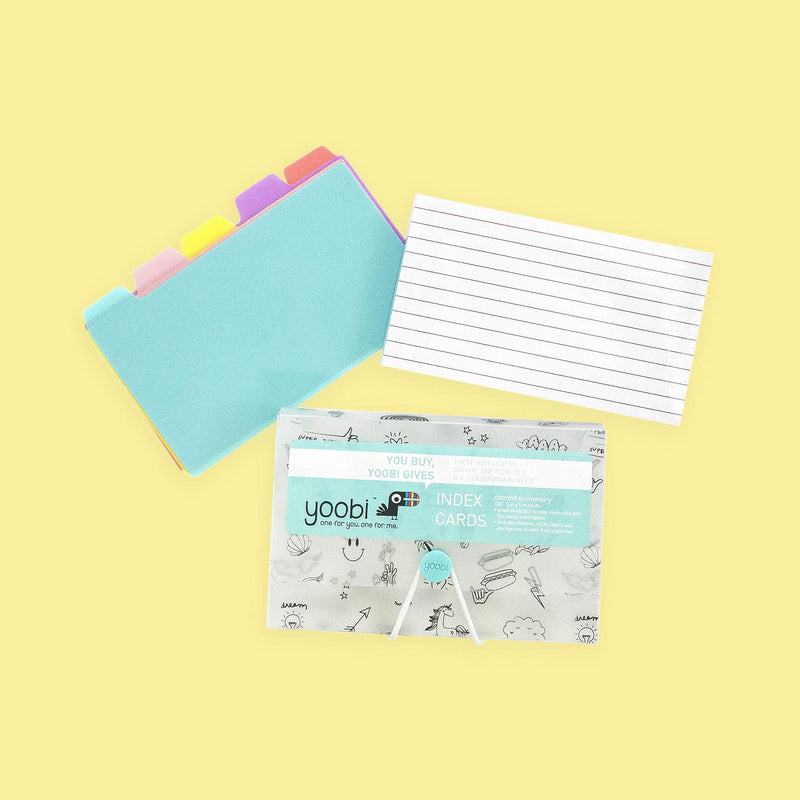 Yoobi Index Cards with Case | 4 Pack of Fun | 400 Total Notecards with Holder | Create Flash Cards for Homeschool