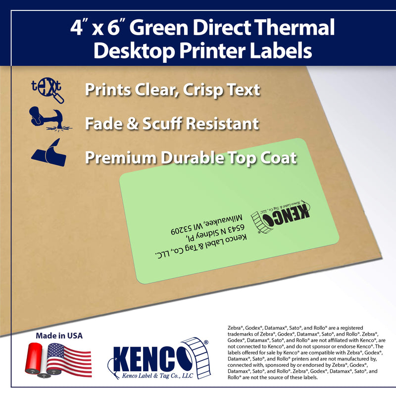 4" X 6" Direct Thermal Perforated Stickers Labels for Shipping Labels, Inventory, and Color Coding - Compatible with Zebra, Rollo, Godex and More (Green, 1 Roll) Green