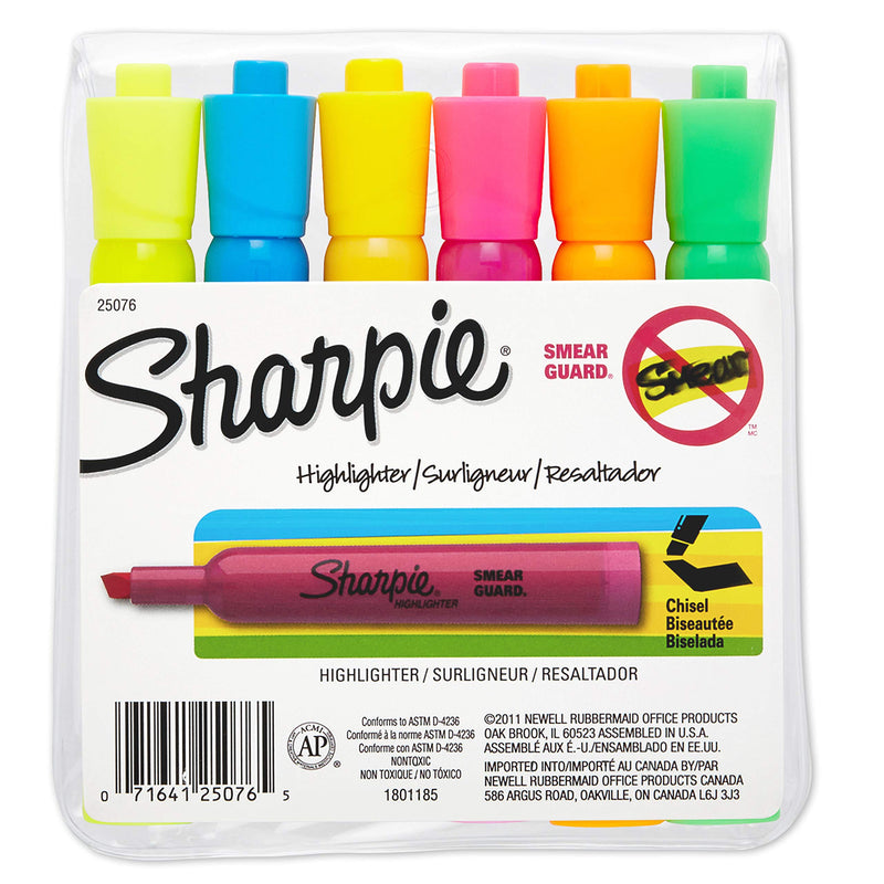 Sharpie Accent Tank-Style Highlighters, 6 Colored Highlighters (25076) 6-Pack