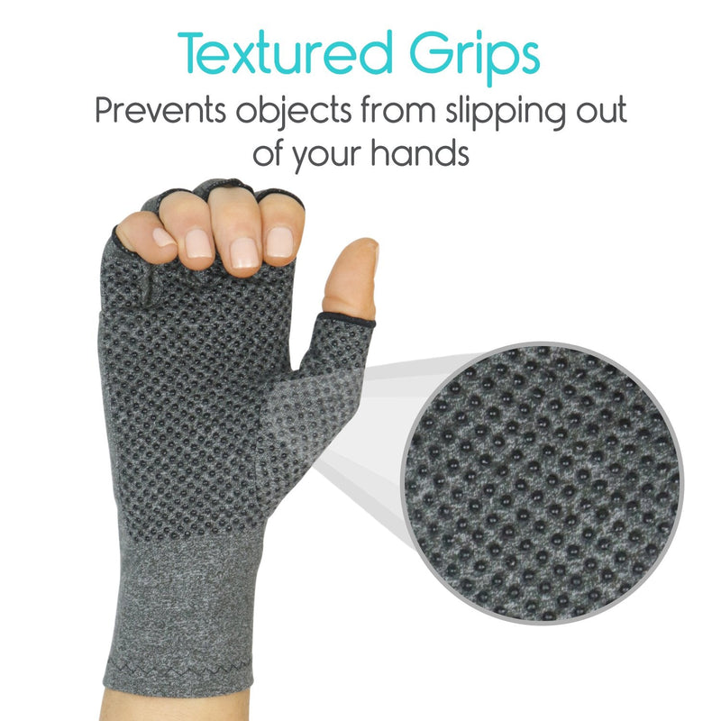 Vive Arthritis Gloves with Grips - Men & Women Textured Fingerless Compression - Open Finger Hand Gloves for Rheumatoid and Osteoarthritis - Arthritic Joint Pain Relief for Computer Typing (Large) Large (1 Pair)