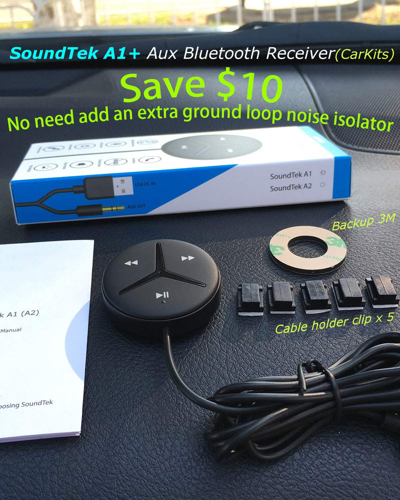 Aston Innovations HiFi Aux Bluetooth Car Kits Music Streaming Handsfree Calls Built in Noise Isolator Bluetooth Adaptor/Bluetooth Receiver for Car SUV Van SoundTek A1+