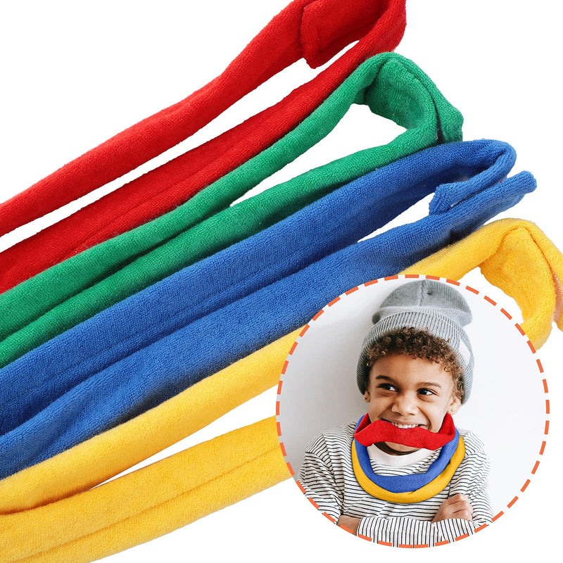 4 Pieces Chew Necklaces for Sensory Kids, Soft and Absorbent Terry Cloth Chewing Necklace Bands Teething Chew Necklace Alternative to Chewing Clothing for Boys Girls, Reusable, Washable