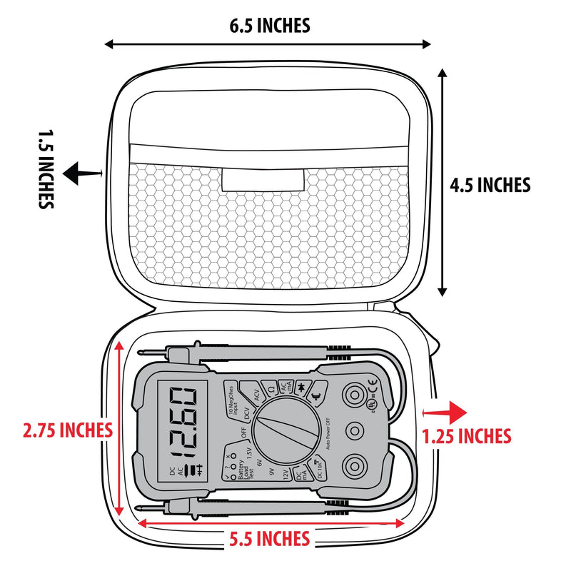 USA GEAR Multimeter Case with Hard Shell Exterior and Wrist Strap - Compatible with Innova 3320 Digital Multimeter, Crenova MS8233D, Klein Tools Multi Meter, and AstroAI Multimeter 2000 - Black