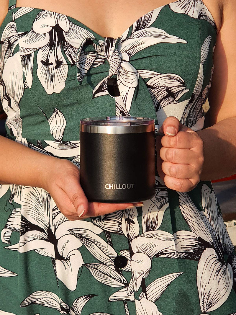 16 oz Stainless steel Vacuum Insulated Coffee Mug with Handle and Lid, Large Thermal Camping Coffee Mug Cup with Durable Sliding Lid for Men & Women - Keeps your Beverages Hot/Cold for a Long Time Black 16 oz