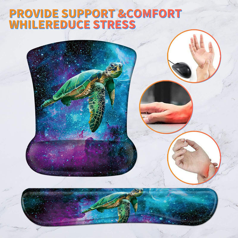 Ergonomic Mouse Pad with Wrist Support and Keyboard Wrist Rest Pad Spsun Non-slip Rubber Base Mousepad for Office Gaming Working Computers Laptop Easy Typing & Pain Relief + Coasters,Galaxy Sea Turtle Galaxy Sea Turtle