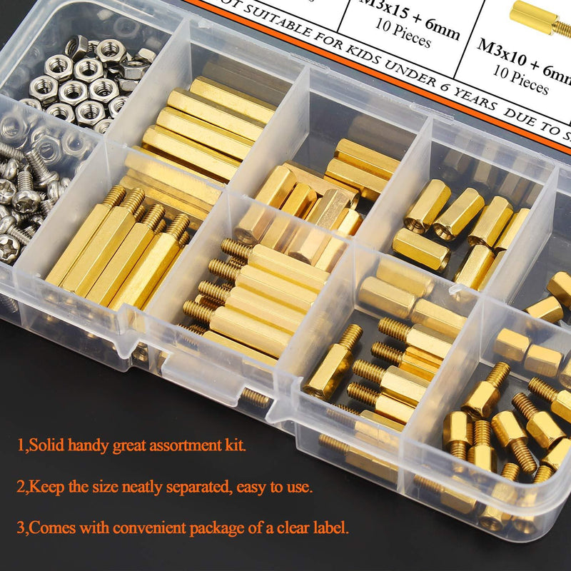 HELIFOUNER 160 Pieces M3 Male Female Hex Brass Spacer Standoff Screw Nut Assortment Kit