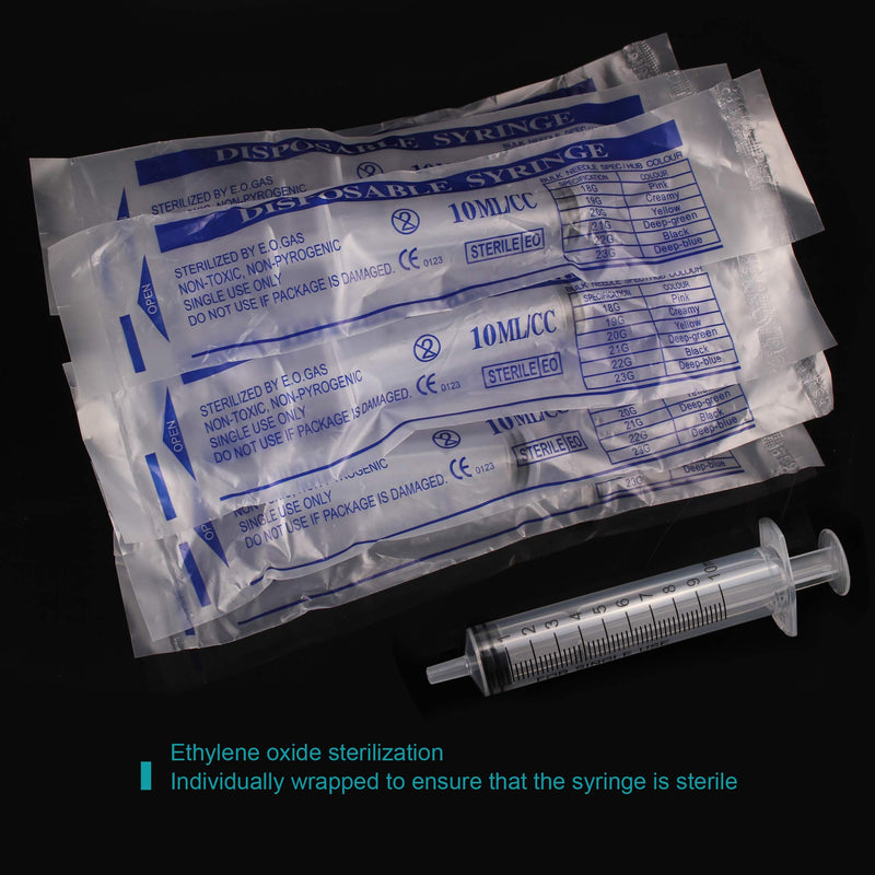 10 Pack 10ml/cc Plastic Syringe Liquid Measuring Syringe Tools Individually Sealed with Measurement for Scientific Labs, Measuring Liquids, Feeding Pets, Medical Student, Oil or Glue Applicator (10ML)