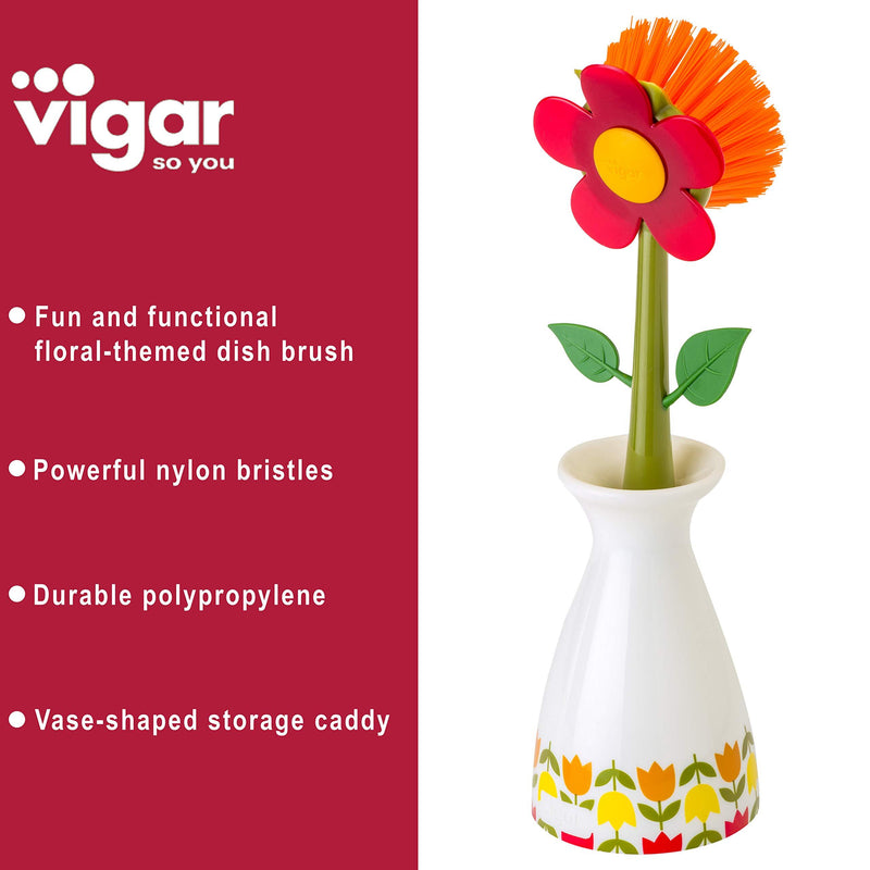 Vigar Dish Brush, PP, red, 7.5 x 7.5 x 25.5 cm