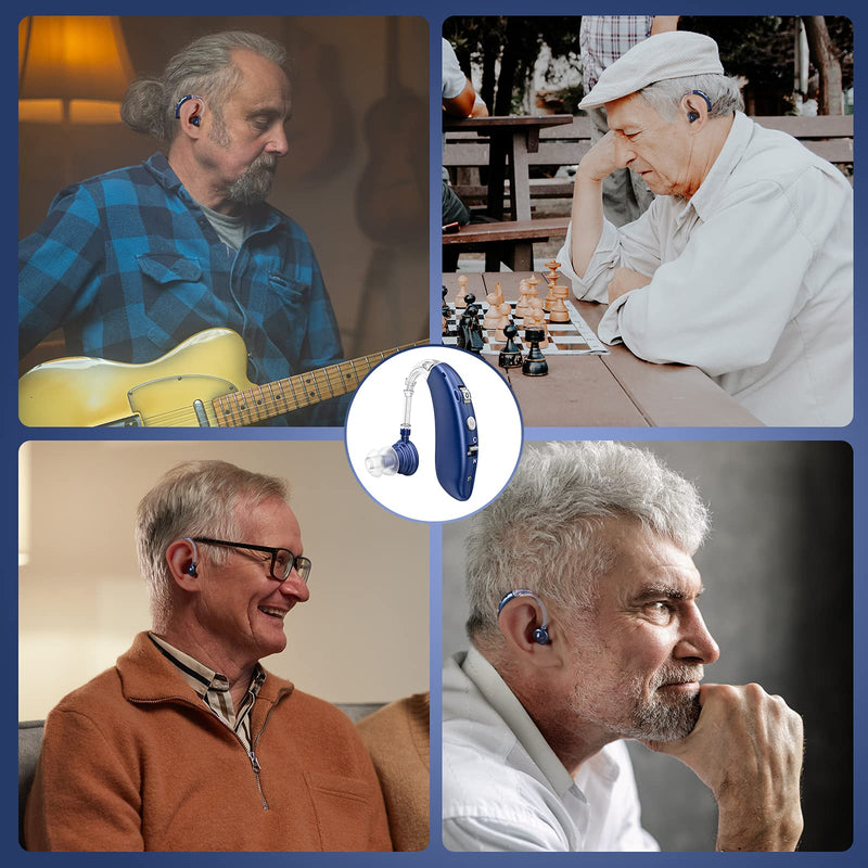 Rechargeable Hearing Aid for Seniors, LIGINN Hearing Amplifier Aids, Sound Amplifier Device with Noise Cancelling,Digital Ear for Hearing Loss Tinnitus,Invisible Ear with Volume Control Blue