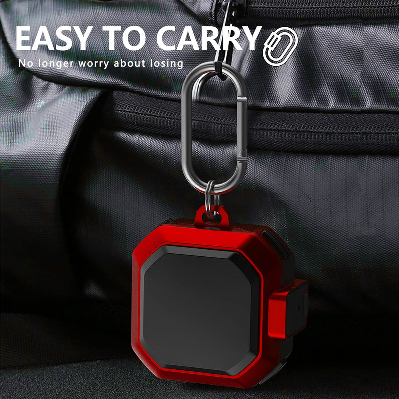 (with Security Lock) Armor Case Cover for Samsung Galaxy Buds Pro Case/ Galaxy Buds Live Case / Galaxy Buds 2 Case Cover Hard PC Shockproof Case Cover with Keychain/Straps/Cleaning Brush. (Red) Red