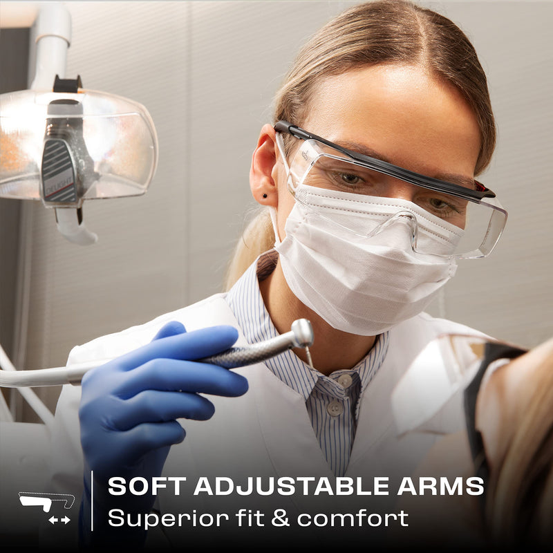 NoCry Safety Glasses That Fit Over Your Prescription Eyewear. Clear Anti-Scratch Wraparound Lenses, UV400 Protection, ANSI Z87 & OSHA Certified. Use in the Lab, Travelling, Black & Orange Frames