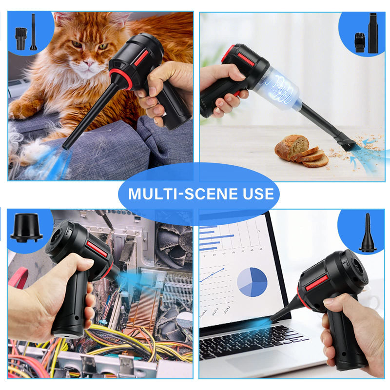 Meudeen Battery Operated Air Duster for Keyboard Cleaning,Cordless Air Duster Computer Cleaning, Compressed Air Duster & Mini Vacuum Keyboard Cleaner 3-in-1,for Laptop, PC Duster Black