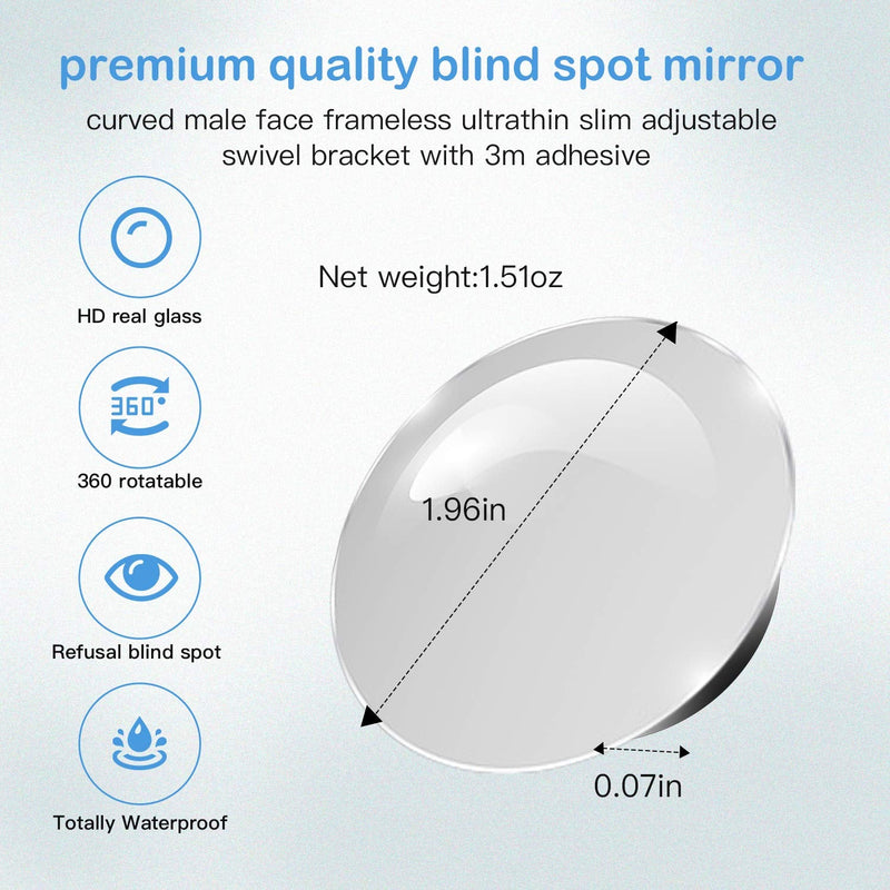 CUNCUI 2pcs Blind Spot Mirror, 360 Degree Adjustabe HD Glass, 2" Round HD Glass Convex Rear View Mirror, for any Car, Van, Suv and Trucks.