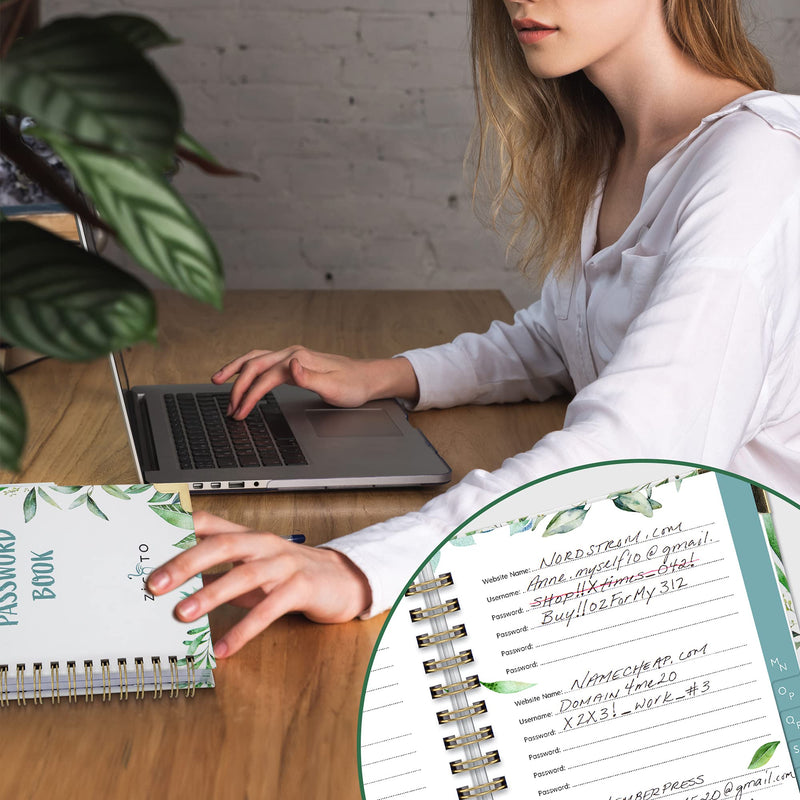 Simplified Greenery Password Book with Alphabetical Tabs - Pocket Sized Internet Password Keeper and Organizer w/Quick Search Design – Log and Sign in Book Journal Incl. Address and Notebook Section