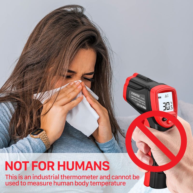 Infrared thermometer, Eventek IR laser thermometer, non-contact -50°C-420°C (-58°F - 788°F), digital temperature gun, non-medical, not for the human body, to measure the temperature red--50 °C~420°C (-58℉~788℉)