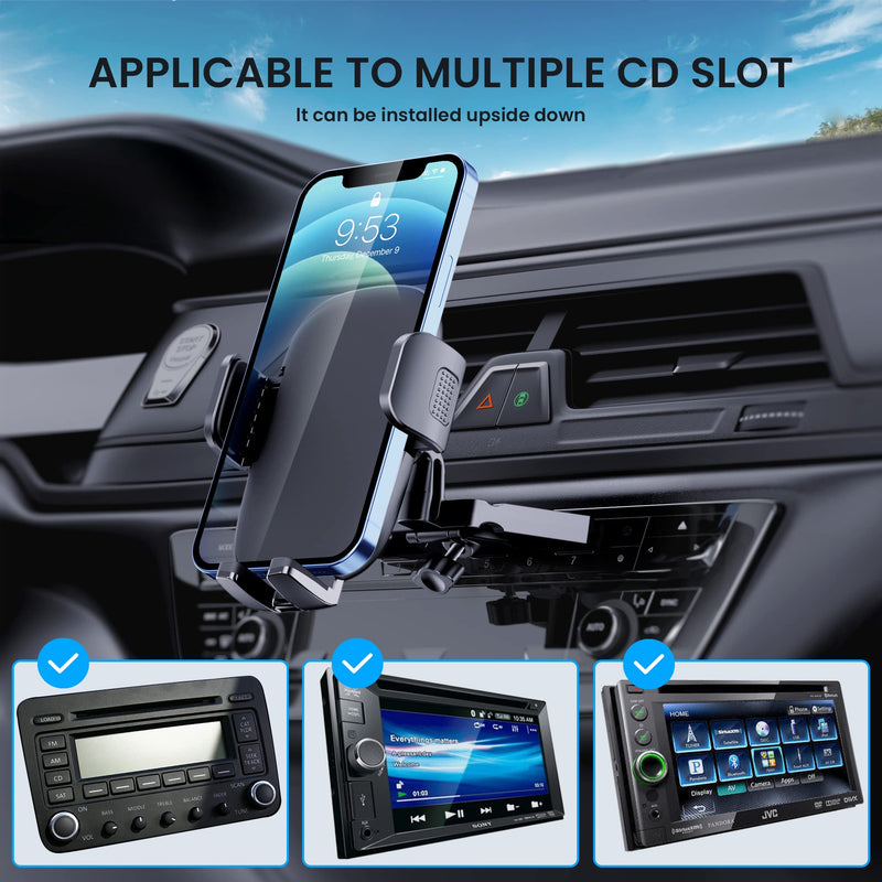 Phone Mount for Car Phone Holder Mount Upgraded Metal CD Slot Phone Holder Car Cell Phone Holder Car Thick Cases Friendly iPhone Holder for Car Phone Mount for CD Player Compatible with All Smartphone Black