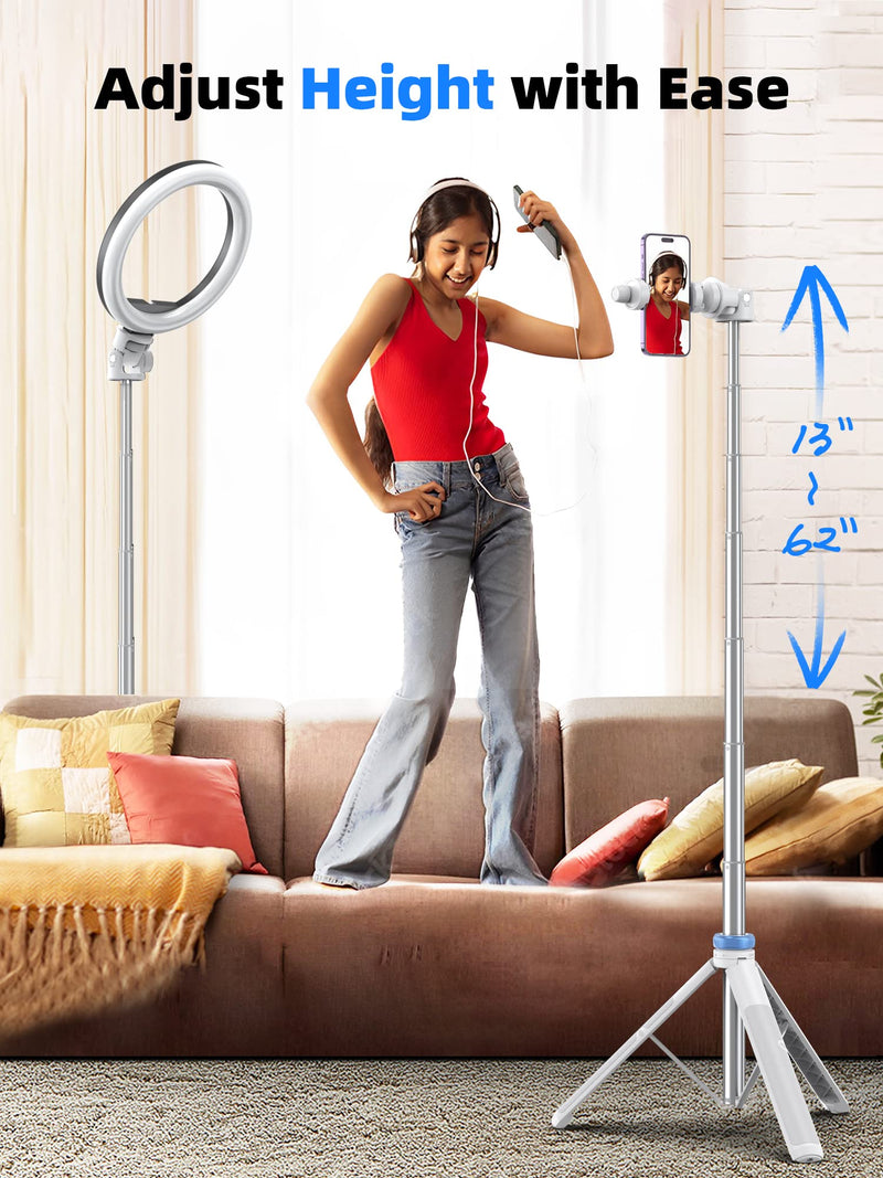 [Newest] 62" Selfie Stick Tripod with Remote - Kaiess iPhone Tripod Stand, Wider Legs & Thicker Tube iPhone Tripod with Rotation Phone Holder Fit for iPhone 14 13 12 Pro Max/Samsung/Camera/GoPro