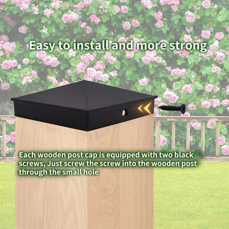 Azdele 4x4 Aluminum Pyramid Post Caps Cover for 4x4 Nominal Wood Post(Actual/True 3.5" x 3.5"), with Matte Finish Powder Coated Surface, for Fence Wood Post of Decks or Corridors(Black, 4 Pack) 3.5" x 3.5" Black