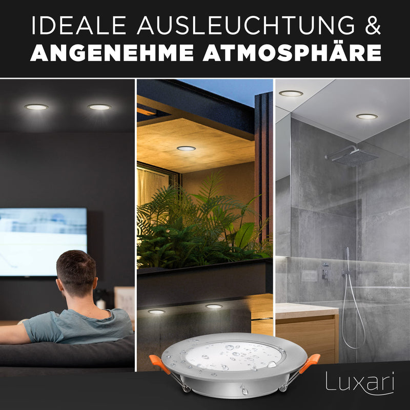 Luxari LED recessed spotlight 230V flat − Radiant LED recessed lights [set of 6 8W] − Bathroom LED spot [3000K warm white] − Ceiling spotlight − IP54 silver