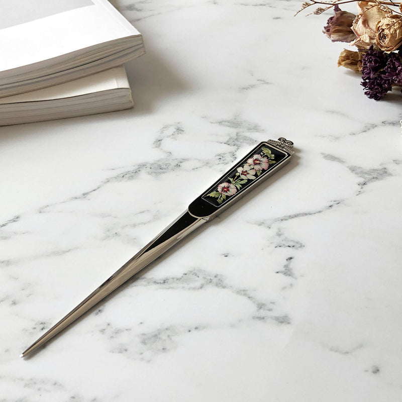 Decorative Envelope Paper Letter Opener with Mother of Pearl Antique Design Silver Steel Office Knife Hand Cutter Blade (Blossom) Blossom