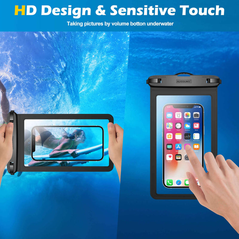 Aussumy 10.5" XL Large Waterproof Phone Pouch : 3 Pack Underwater Clear Cell Holder Protector - Universal Water Proof Dry Bag Case with Neck Lanyard for iPhone Samsung Galaxy for Beach Swimming Pool