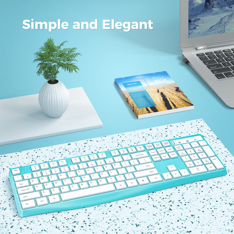 Lovaky Wireless Keyboard, 2.4G Ergonomic Wireless Computer Keyboard, Enlarged Indicator Light, Full Size PC Keyboard with Numeric Keypad for Laptop, Desktop, Surface, Chromebook, Notebook, Sky Blue 1 Pack