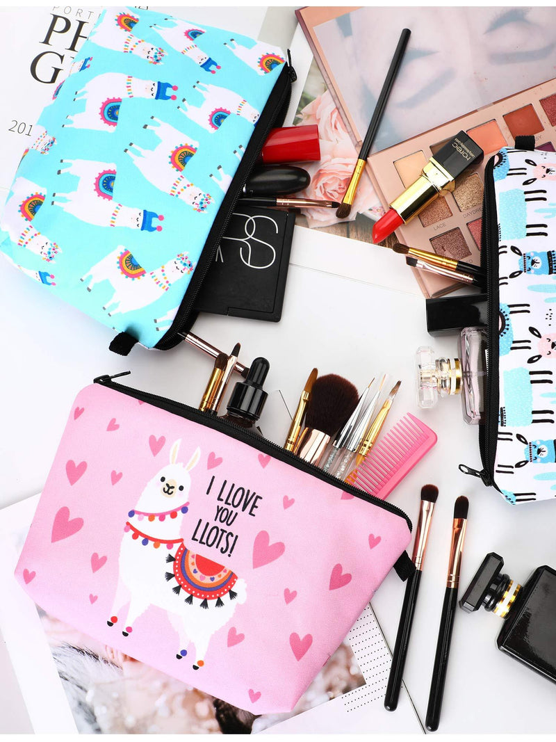 6 Pieces Makeup Bags Llama Makeup Pouch Alpaca Pattern Cosmetic Bags Cartoon Letters Printed Toiletry Travelling Bags for Valentine's Day (Cartoon Design)