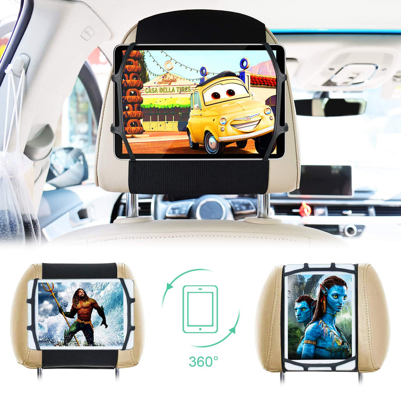 Car Headrest Mount Holder for Tablets, WONNIE Tablet Mount for Car Back Seat, Tablet Car Holder for Kids with Anti-Slip Strap & Silicone Holding Net/Fits All 7-10.5" Tablets 1 Pack