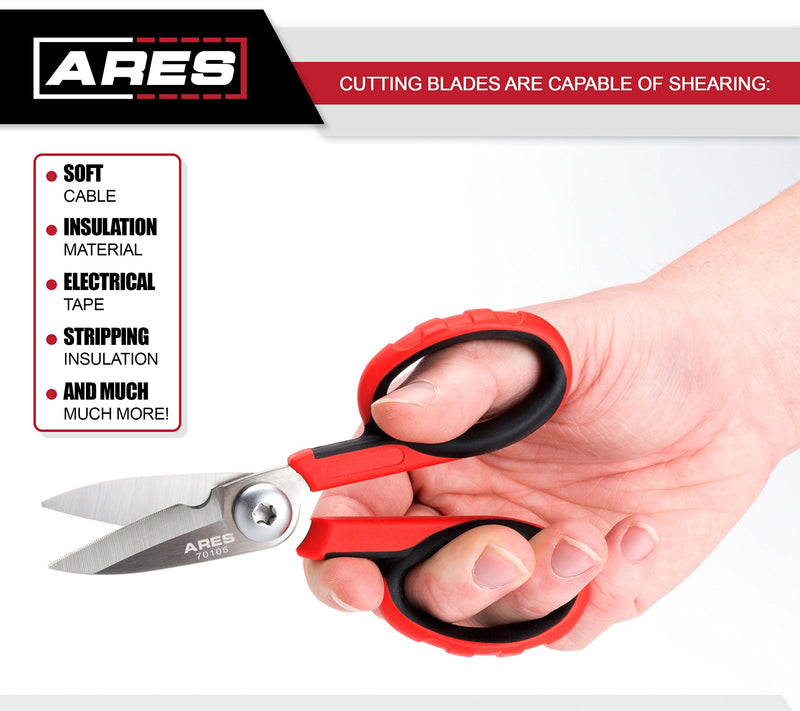 ARES 70105 - 5 1/2-Inch Multi-Purpose Heavy Duty Shears - Finely Serrated High Carbon Stainless Steel Blades - Cuts Wire, Insulation, Soft Cable and More