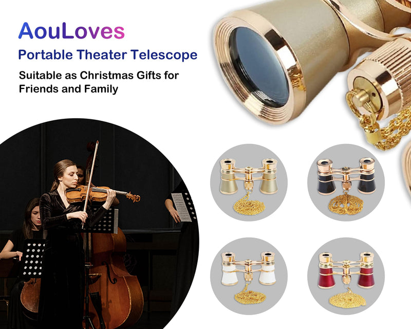 AouloveS Opera Glasses Binoculars 3 X 25 Compact and Lightweight Optical BK7 Theater Glasses with Chain for Adults Kids Women in Concert Theater Opera (Gold) Gold