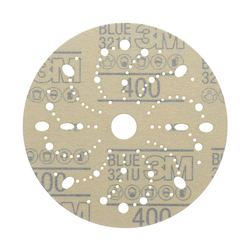 Hookit 3M Blue Abrasive Discs 36181, Multi-Hole, Primer Sanding, E-Coat Sanding, Paint Preparation, 6 in, 400 Grade, 50 Discs/Carton, One Size